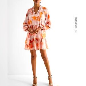 Express Floral Ruffle Neck Tiered Mini Shift Dress